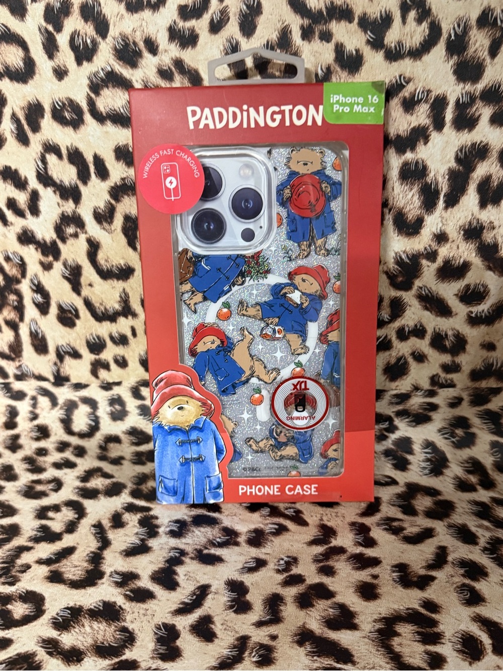 iPhone 16 Pro Max Clear Glitter Phone Case - Blue & Red Accents